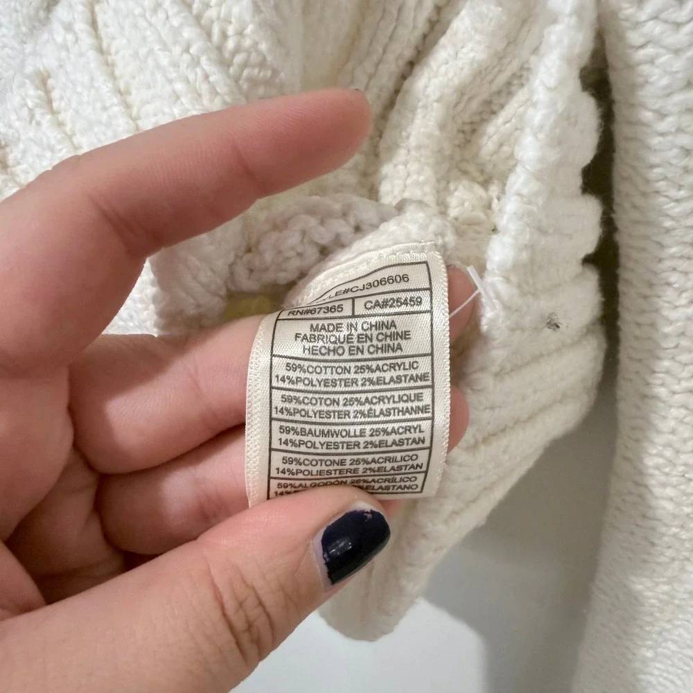 CUPCAKES AND CASHMERE‎ White Cable Knit Bobble Fringe Sweater M